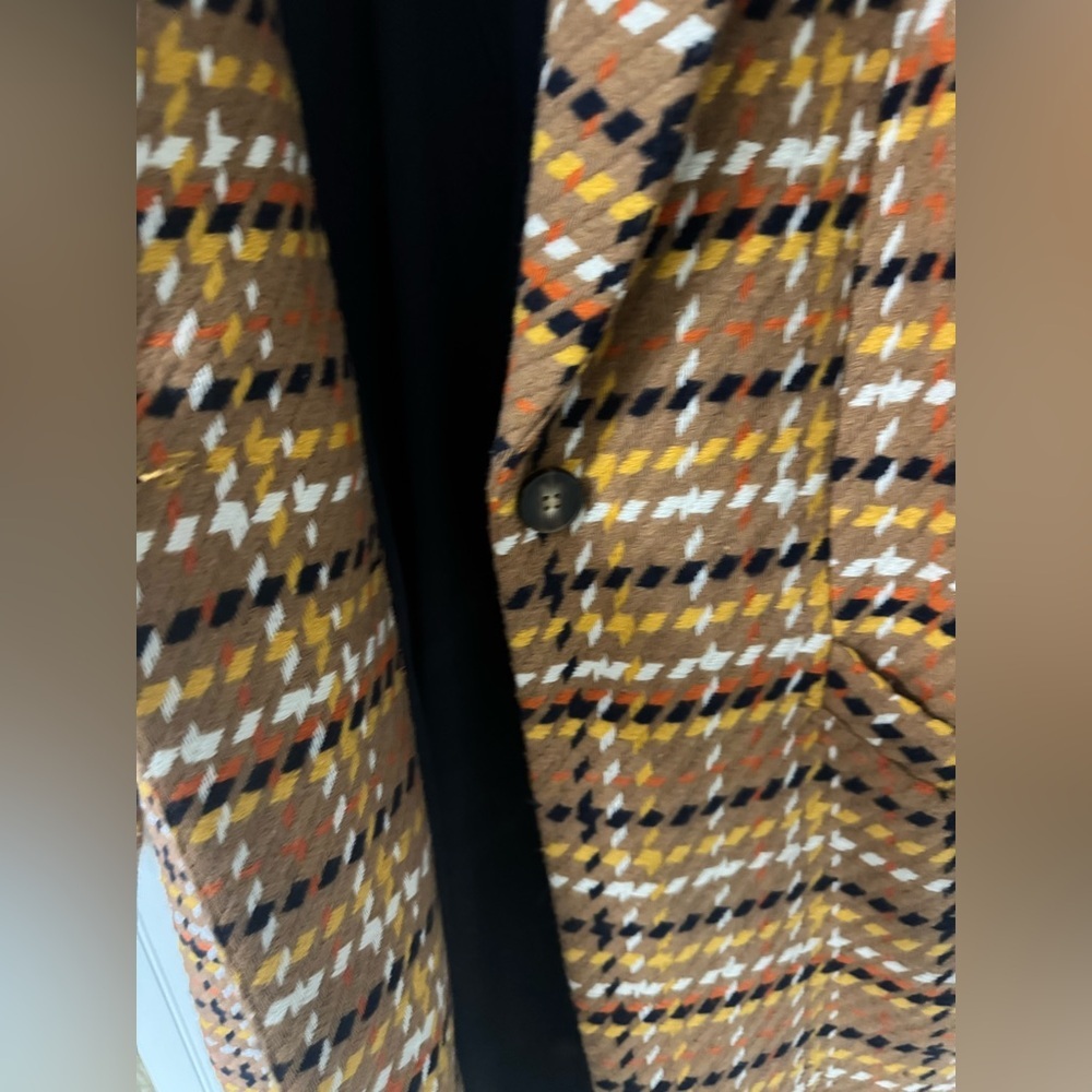 Skies Are Blue Mustard Plaid Long Trench Coat with Black & White Accents - Picture 4 of 7